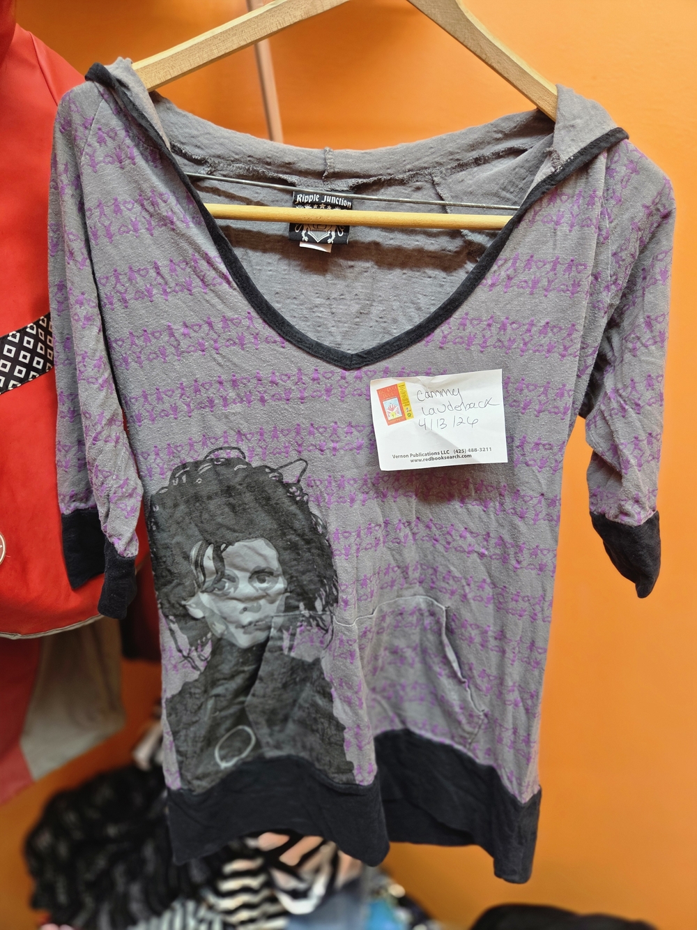Y2K Ripple Junction Edward Scissorhands vintage tee w/hood and pocket.